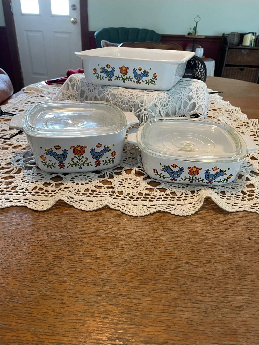 Corningware White Casserole country festival/blue bird pattern Bakeware Set